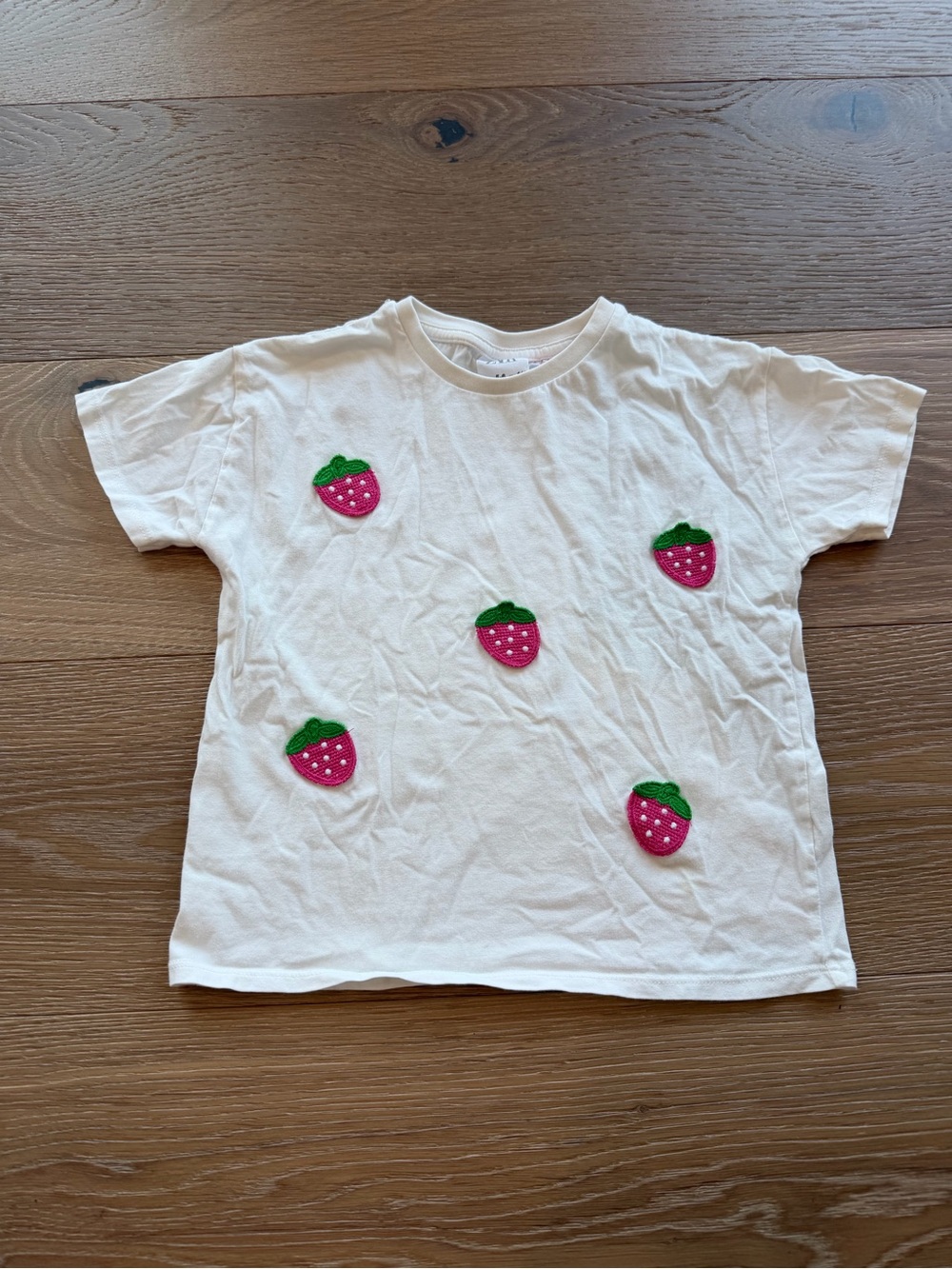 Zara girls White Tee with Pink Strawberry Patches